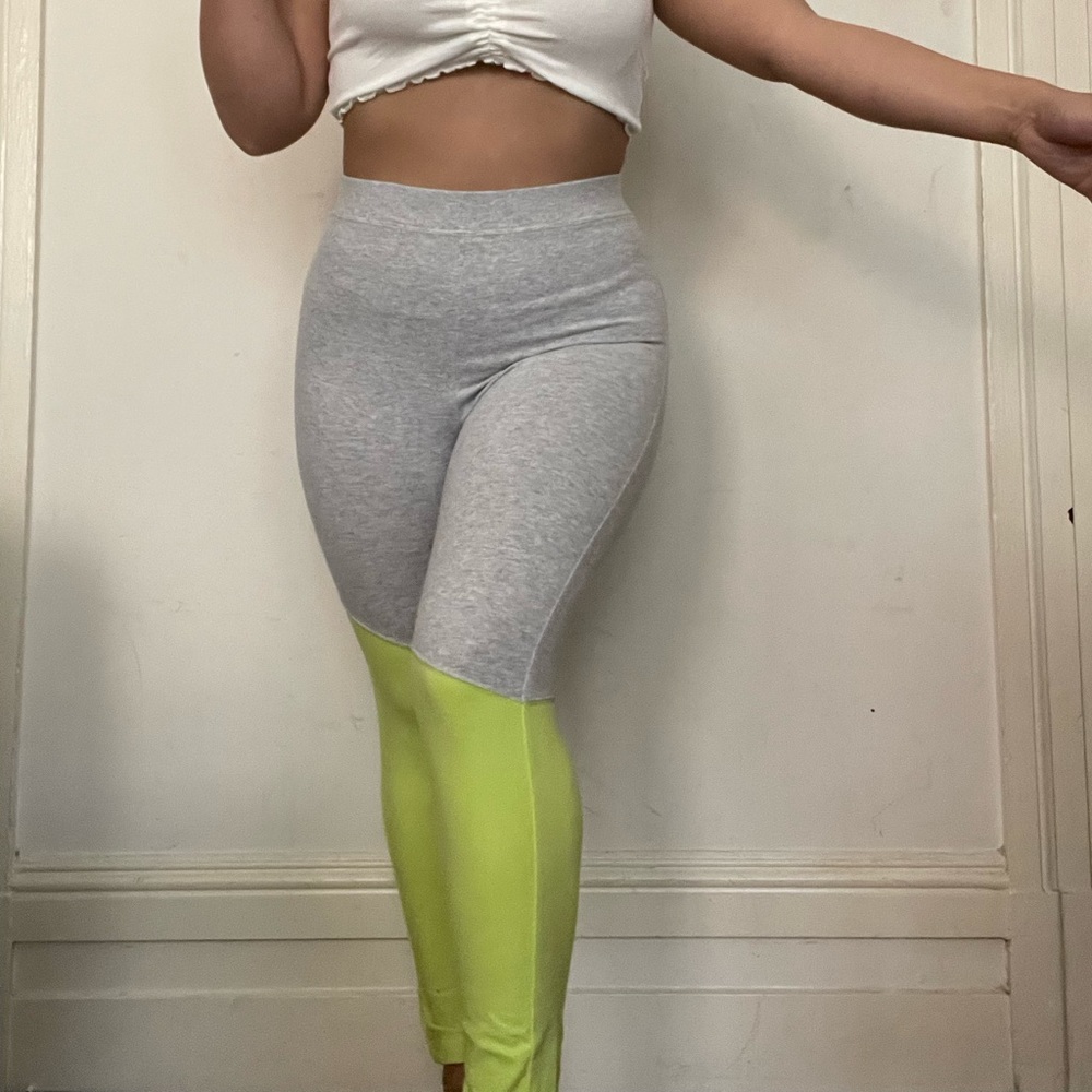 Grey and lime green leggings